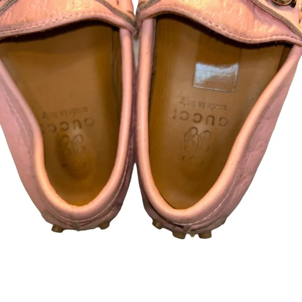 Gucci pink GG logo imprint leather GIRLS driving Italian moccasins 37 5